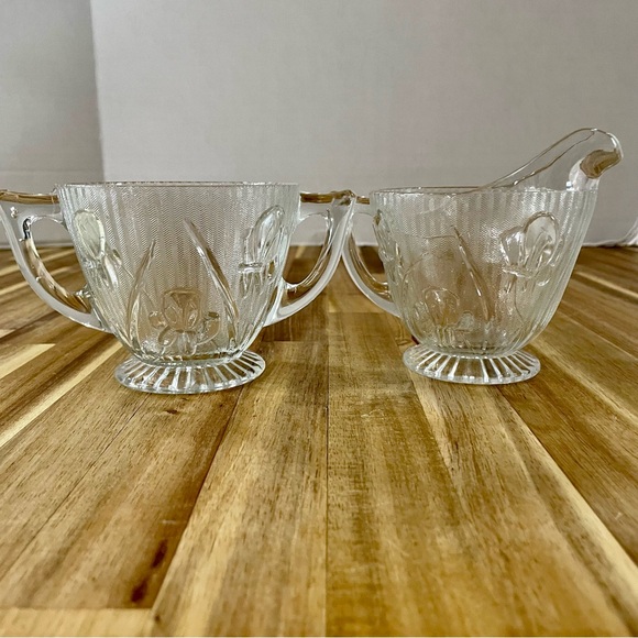 VTG Jeannette Depression Glass Iris Clear Creamer & Sugar Dish 1930’s - Picture 6 of 13